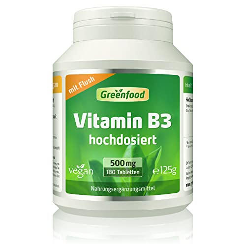 Greenfood Vitamin B3 (Niacin), 500 mg, hochdosiert, 180 Tabletten,...